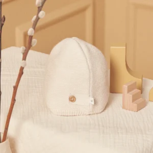 Bonnet de naissance écru chiné en laine et coton