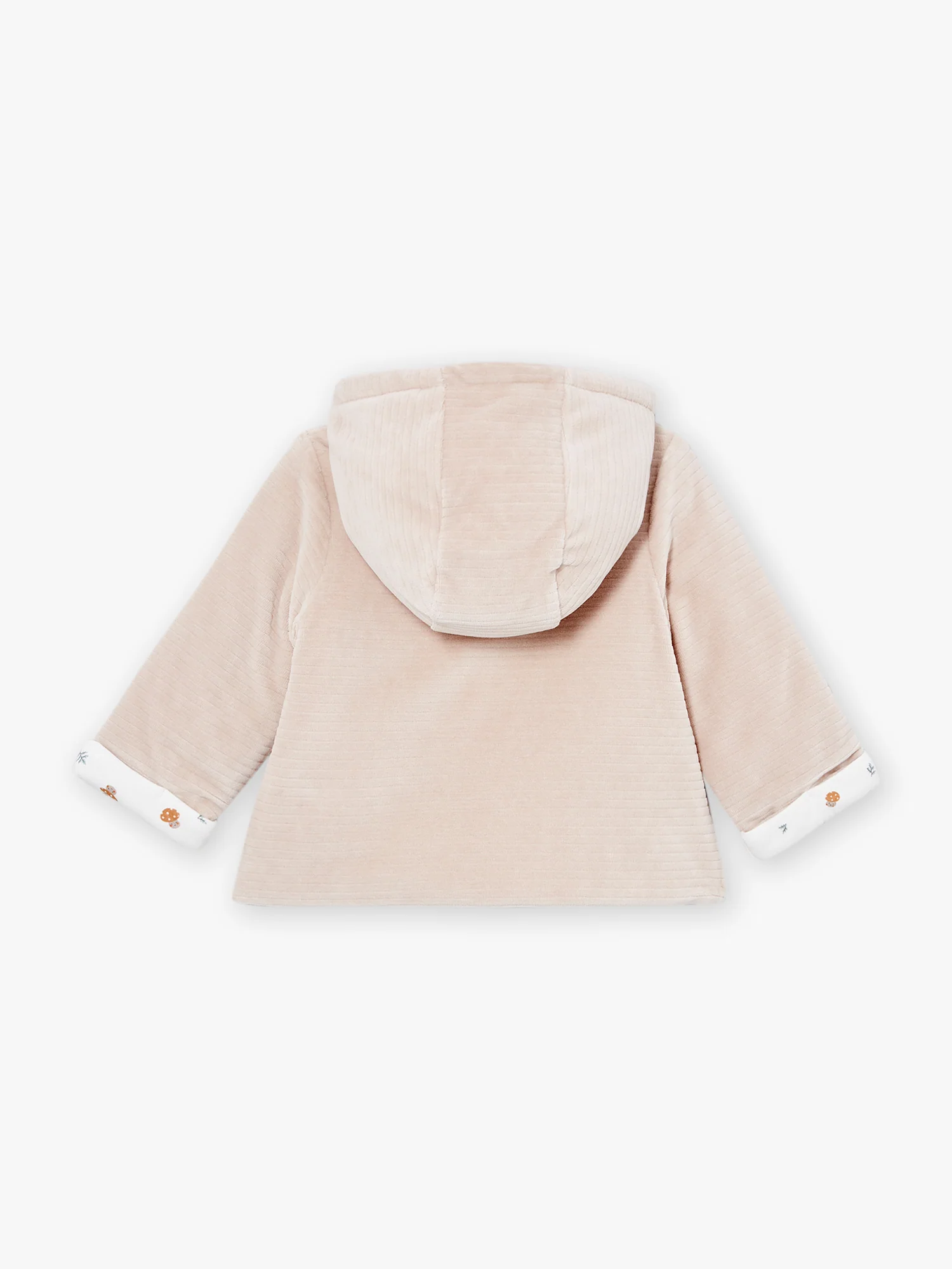 Veste de naissance à capuche beige en velours – Image 8
