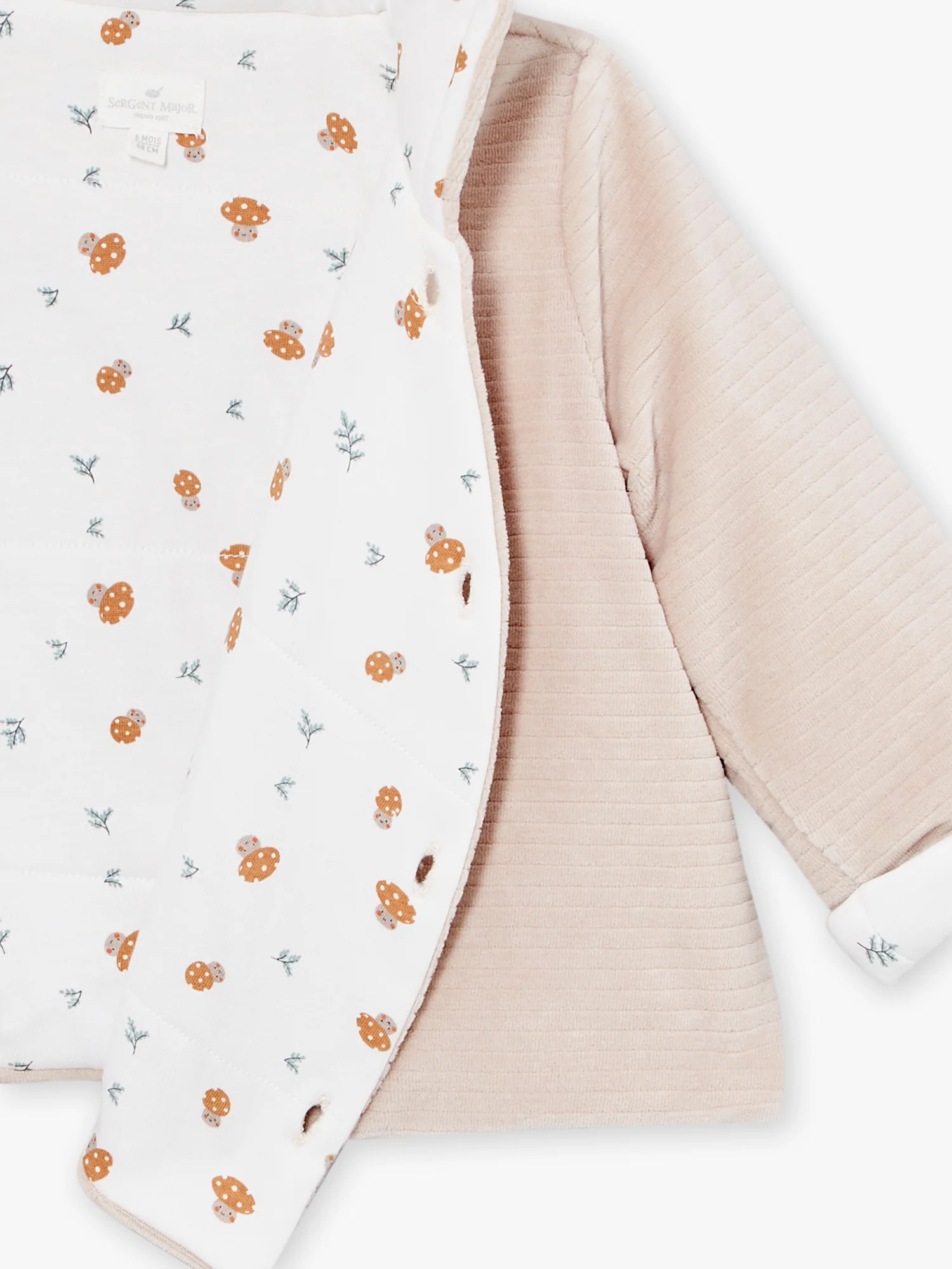 Veste de naissance à capuche beige en velours – Image 9