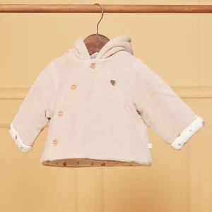 Veste de naissance à capuche beige en velours
