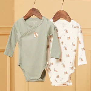 2 bodies en coton écru et kaki