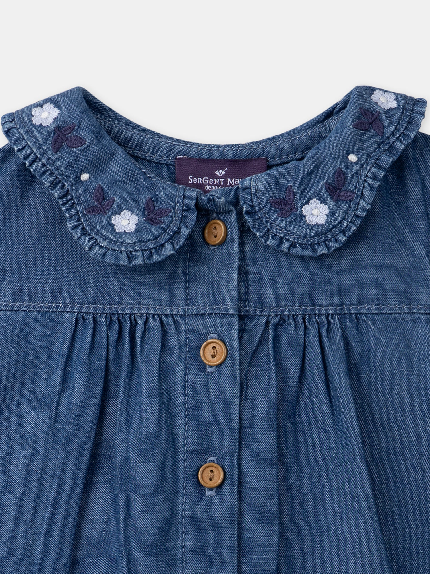 Chemisier en jean bleu à col volanté – Image 6