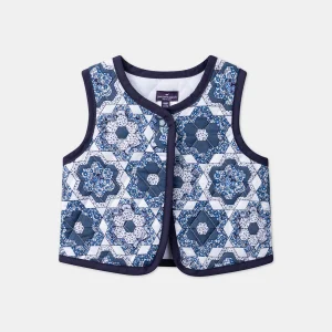 Veste sans manches bleu et blanc matelassée