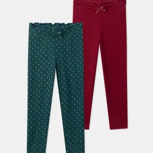 Lot de 2 leggings vert et rouge