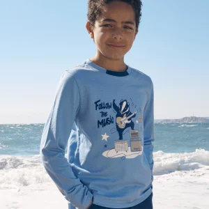T-shirt bleu ciel en jersey à motif blaireau guitariste
