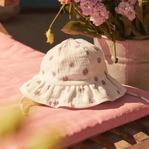 Bob écru à imprimé fleuri en gaze de coton