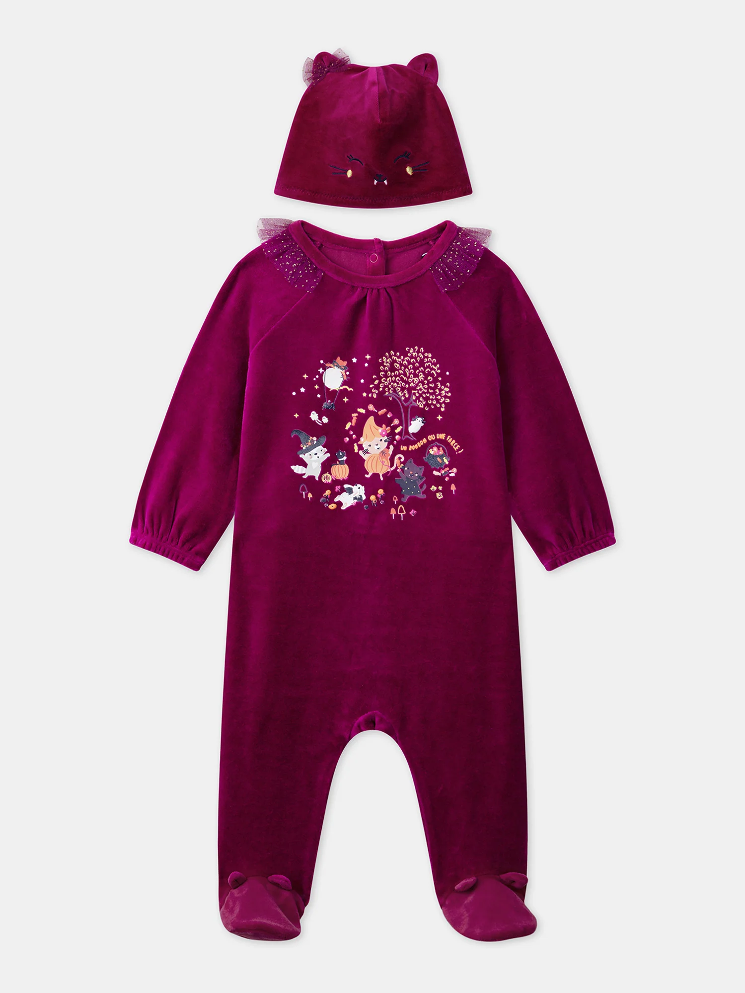 Dors-bien en velours avec bonnet