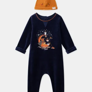 Dors-bien en velours avec bonnet