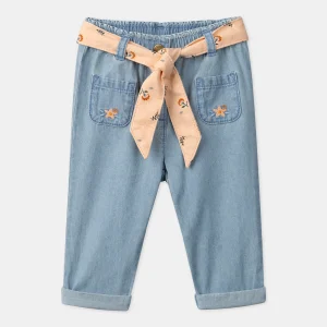 Pantalon en denim ceinture fleuri
