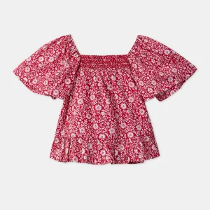Blouse à smock fleurie manches ballons