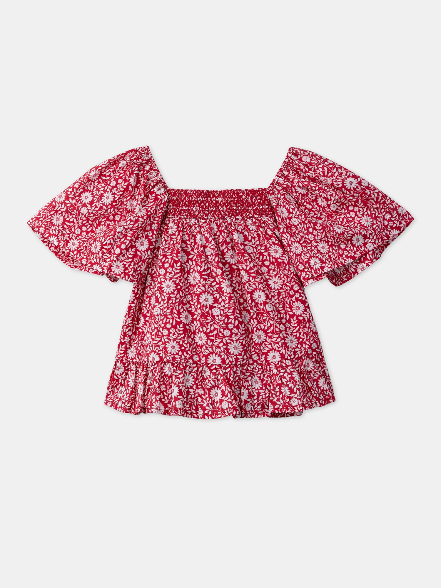 Blouse à smock fleurie manches ballons