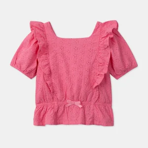 Blouse brodée rose