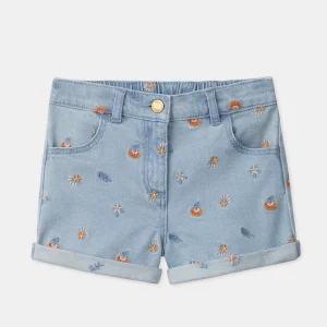 Short en jean à fleurs