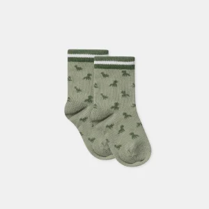 Chaussettes vert sauge jacquard dinosaures