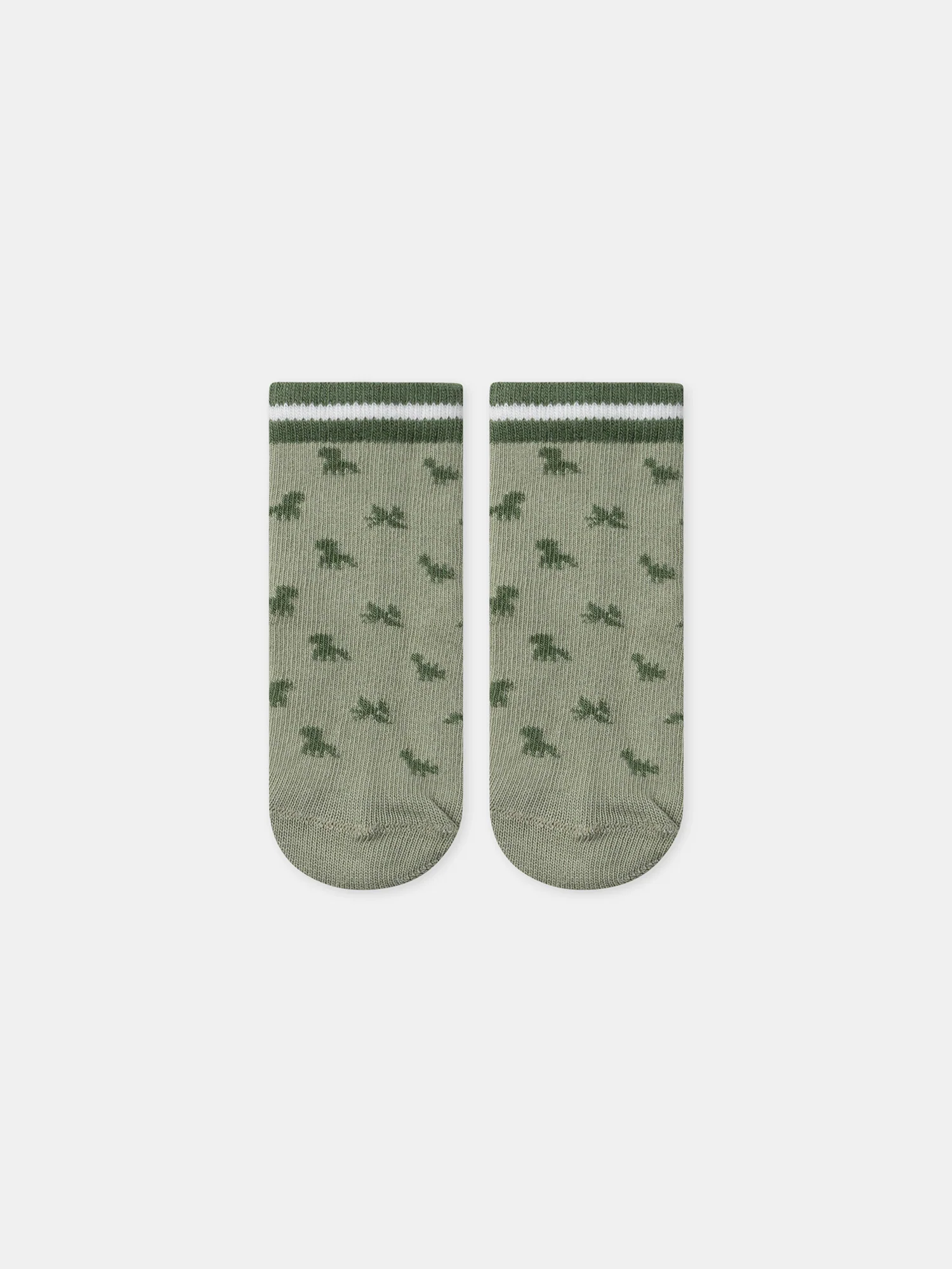 Chaussettes vert sauge jacquard dinosaures – Image 3