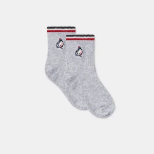 Chaussettes gris chiné brodées