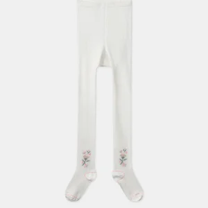 Collant écru jacquard fleur