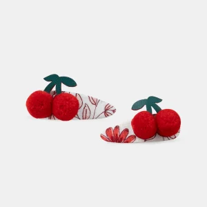Barrettes pompons cerises