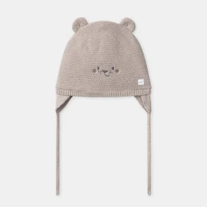 Bonnet gris en tricot visage animal Naissance Garçon