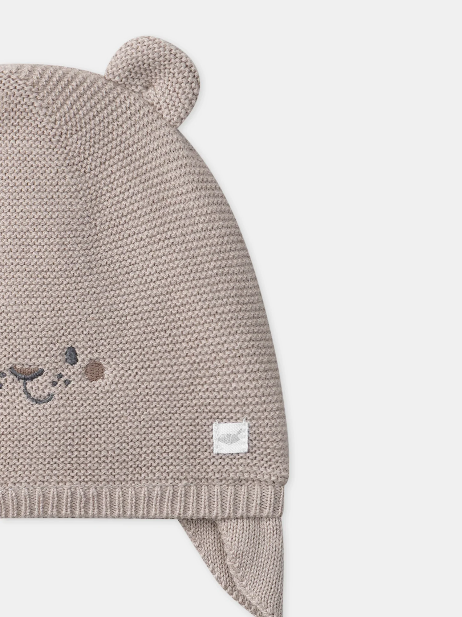 Bonnet gris en tricot visage animal Naissance Garçon – Image 5