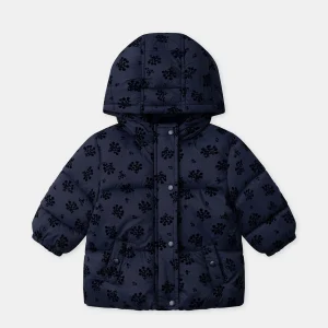 Doudoune bleu foncé imprimé fleurs en velours Bébé Fille