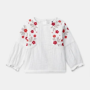 Blouse écru à broderies fleurs Bébé Fille