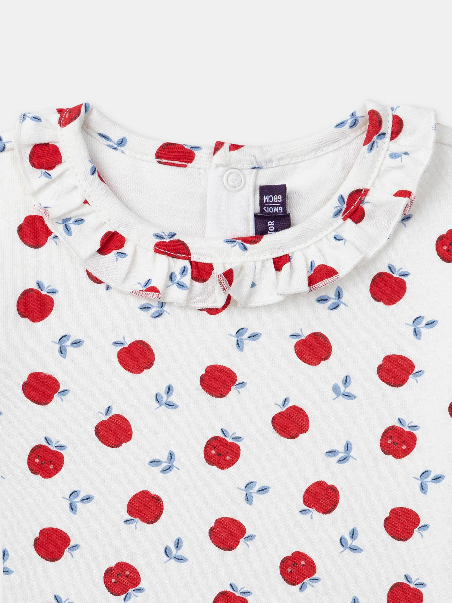 Body blanc imprimé pommes à manches longues Bébé Fille – Image 3