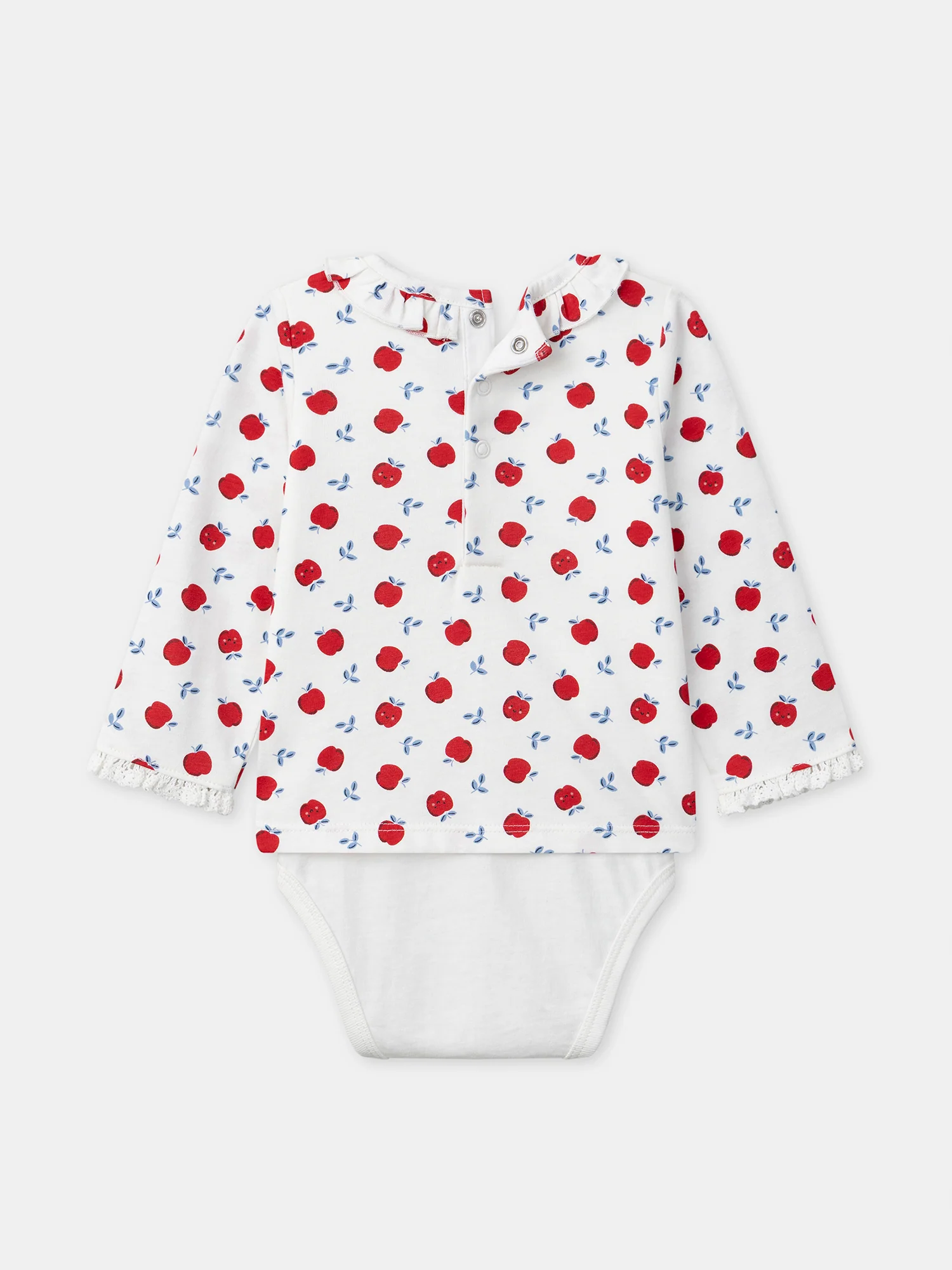 Body blanc imprimé pommes à manches longues Bébé Fille – Image 5