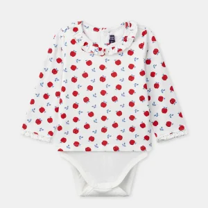 Body blanc imprimé pommes à manches longues Bébé Fille