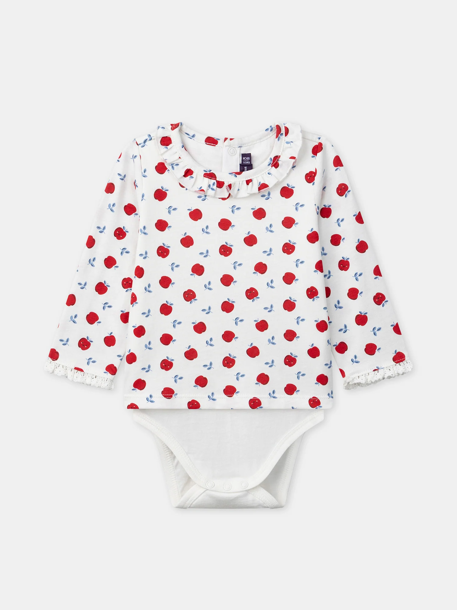 Body blanc imprimé pommes à manches longues Bébé Fille – Image 2