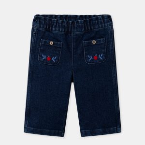 Jean bleu foncé à poches brodées pommes Bébé Fille