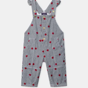 Salopette à rayures bleu marine et broderies pommes Bébé Fille