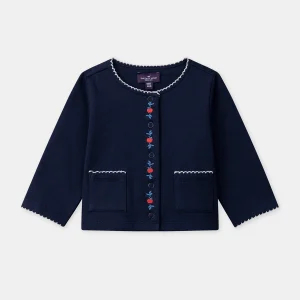 Cardigan bleu marine à broderies pommes Bébé Fille