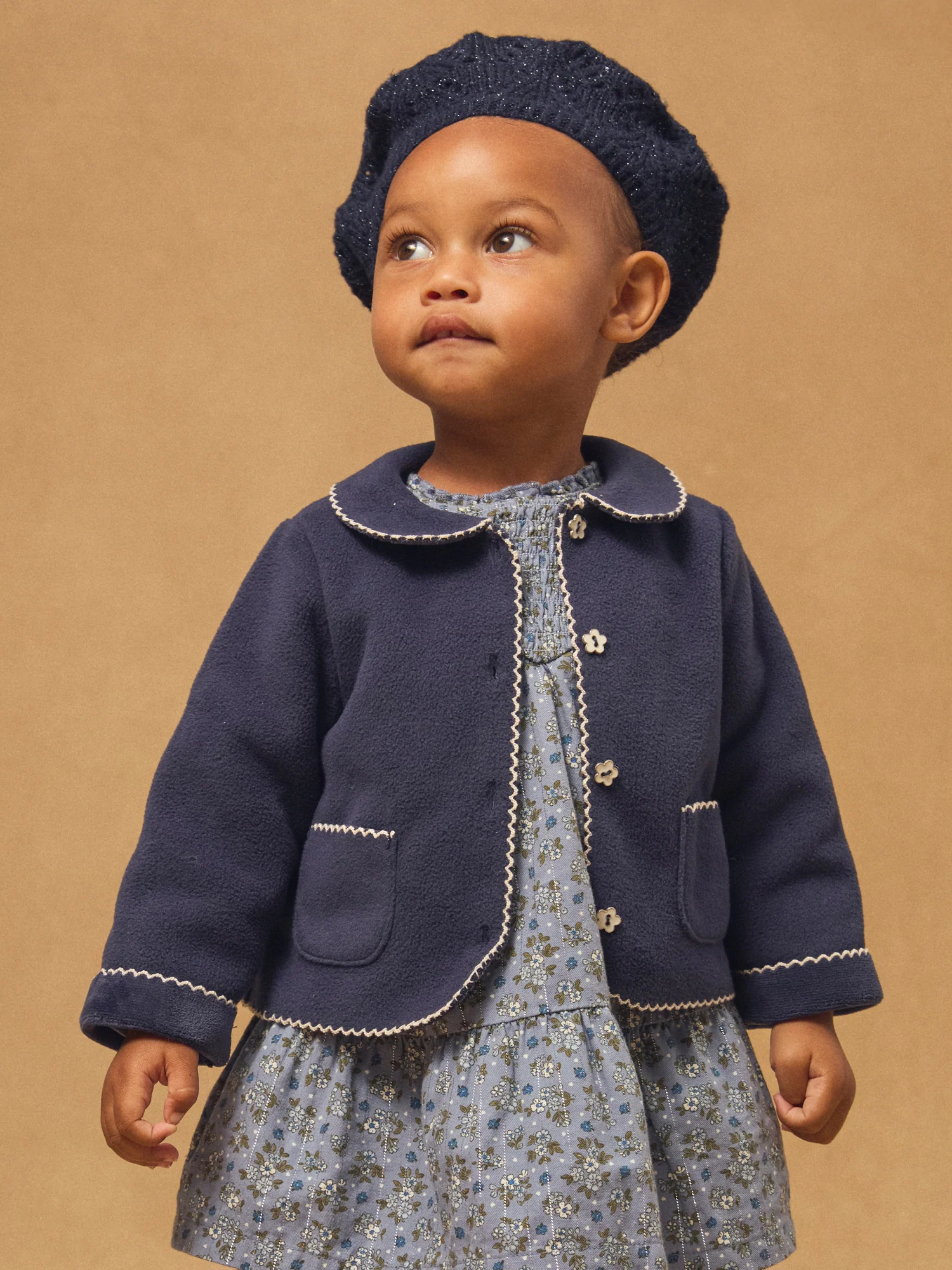 Cardigan bleu foncé à col claudine Bébé Fille – Image 3