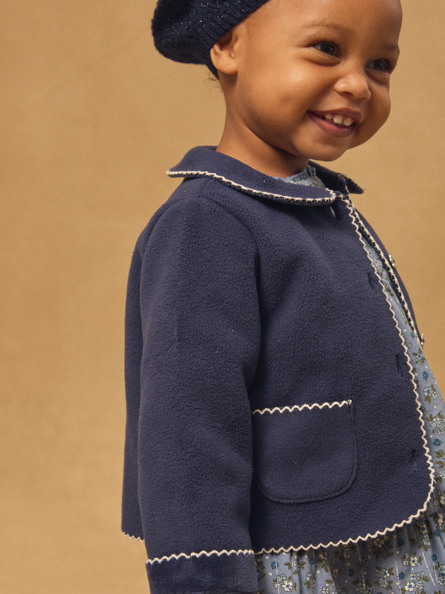 Cardigan bleu foncé à col claudine Bébé Fille – Image 5