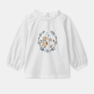 Blouse blanche à motif chien Bébé Fille