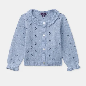 Cardigan bleu ajouré Bébé Fille