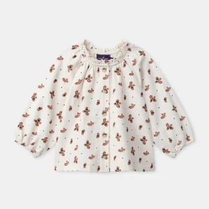 Blouse écru en velours imprimé glands Bébé Fille