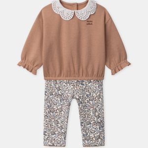 Ensemble sweat marron et legging imprimé fleuri Bébé Fille