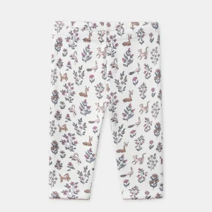 Legging blanc imprimé fleurs et animaux Bébé Fille