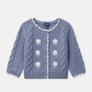 Cardigan bleu à broderie fleurs Bébé Fille