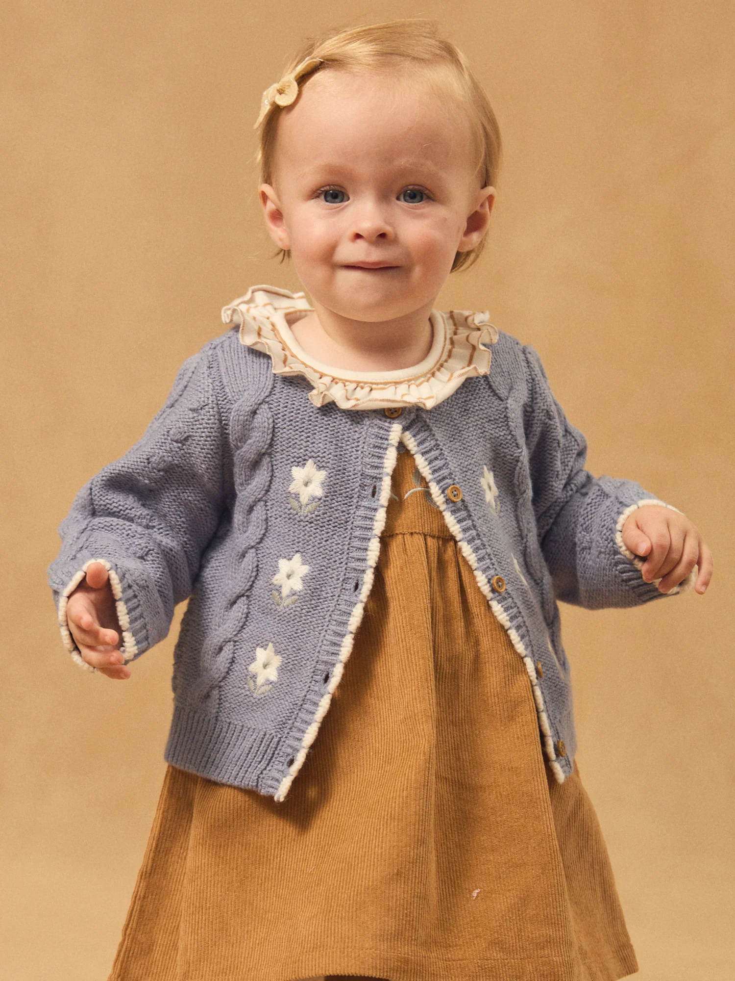 Cardigan bleu à broderie fleurs Bébé Fille – Image 3