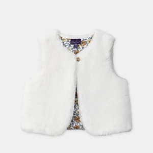 Gilet réversible blanc en fourrure ou imprimé fleuri Bébé Fille