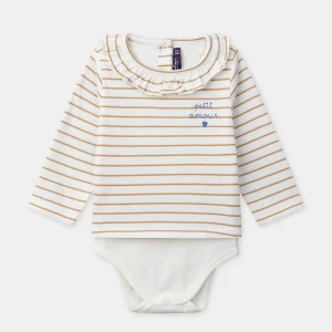 Body à rayures marrons et col Bébé Fille
