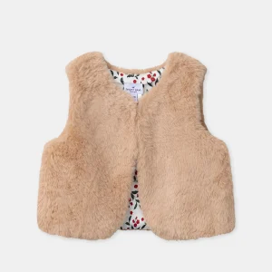 Cardigan sans manches beige en fourrure Bébé Fille