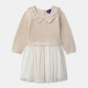 Robe Noël bi-matière haut en tricot et bas en tulle Bébé Fille