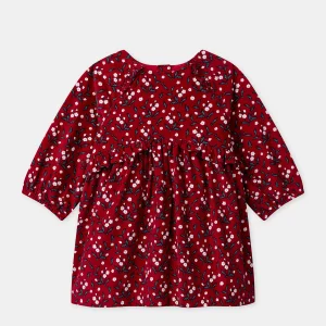 Robe Noël rouge imprimé fleuri en velours Bébé Fille