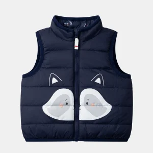 Doudoune sans manches réversible bleu ou imprimé raton laveur Bébé Garçon