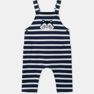 Salopette à rayures bleu marine et patch raton laveur Bébé Garçon