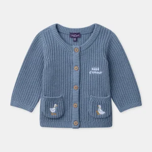 Cardigan en tricot bleu à broderies oies Bébé Garçon